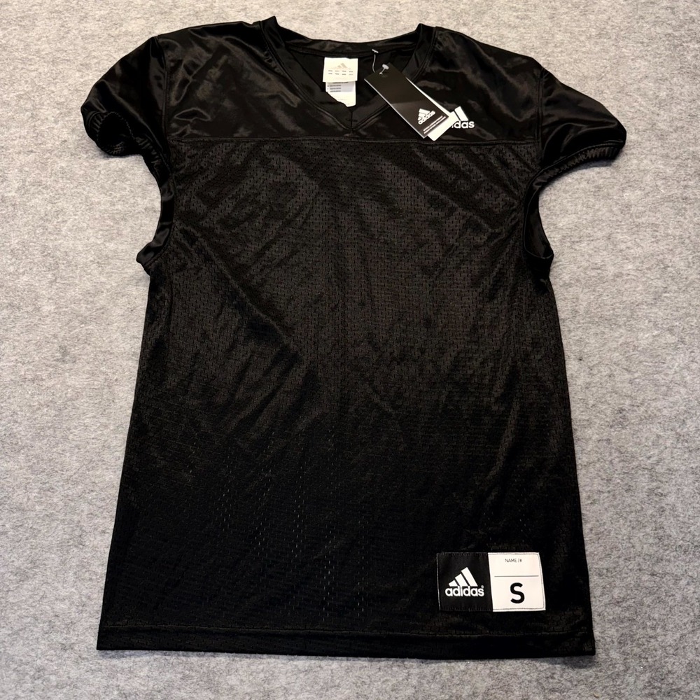 Adidas Practice Football Jersey Boys Small Black Mesh Logo V Neck Activewear